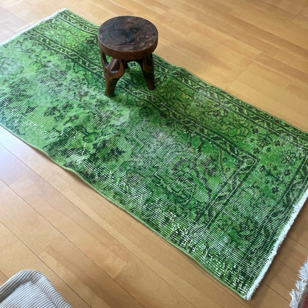 60×120ワサビグリーン　オーバーダイ　トルコあヴィンテージラグ