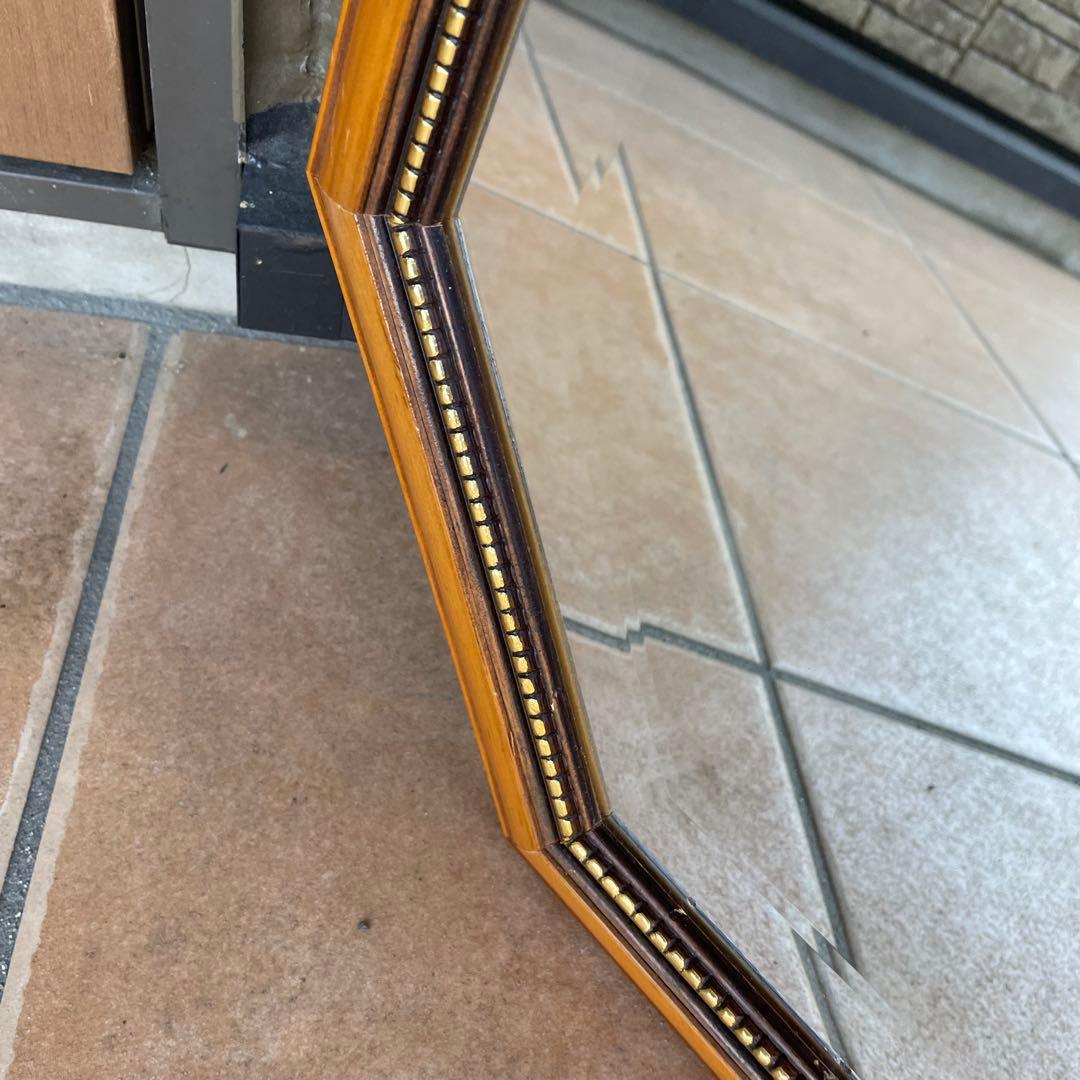 アンティーク調 イタリア製 8角 壁掛けミラー 鏡 木製額縁 ウォールミラー