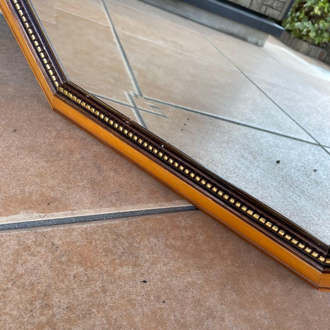 アンティーク調 イタリア製 8角 壁掛けミラー 鏡 木製額縁 ウォールミラー