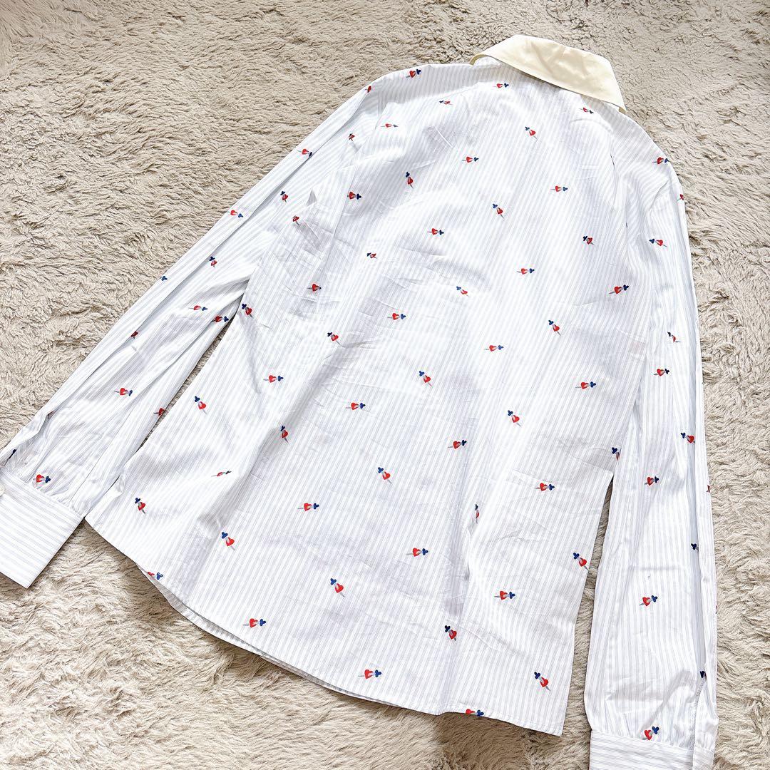 美品✨GUCCI ハート刺繍　リボン　ブラウス　シャツ　ロゴボタン　ストライプ