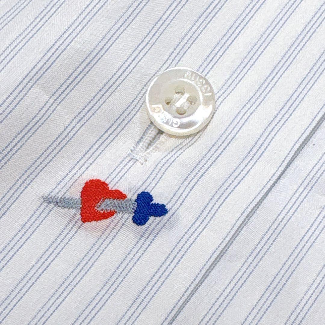 美品✨GUCCI ハート刺繍　リボン　ブラウス　シャツ　ロゴボタン　ストライプ