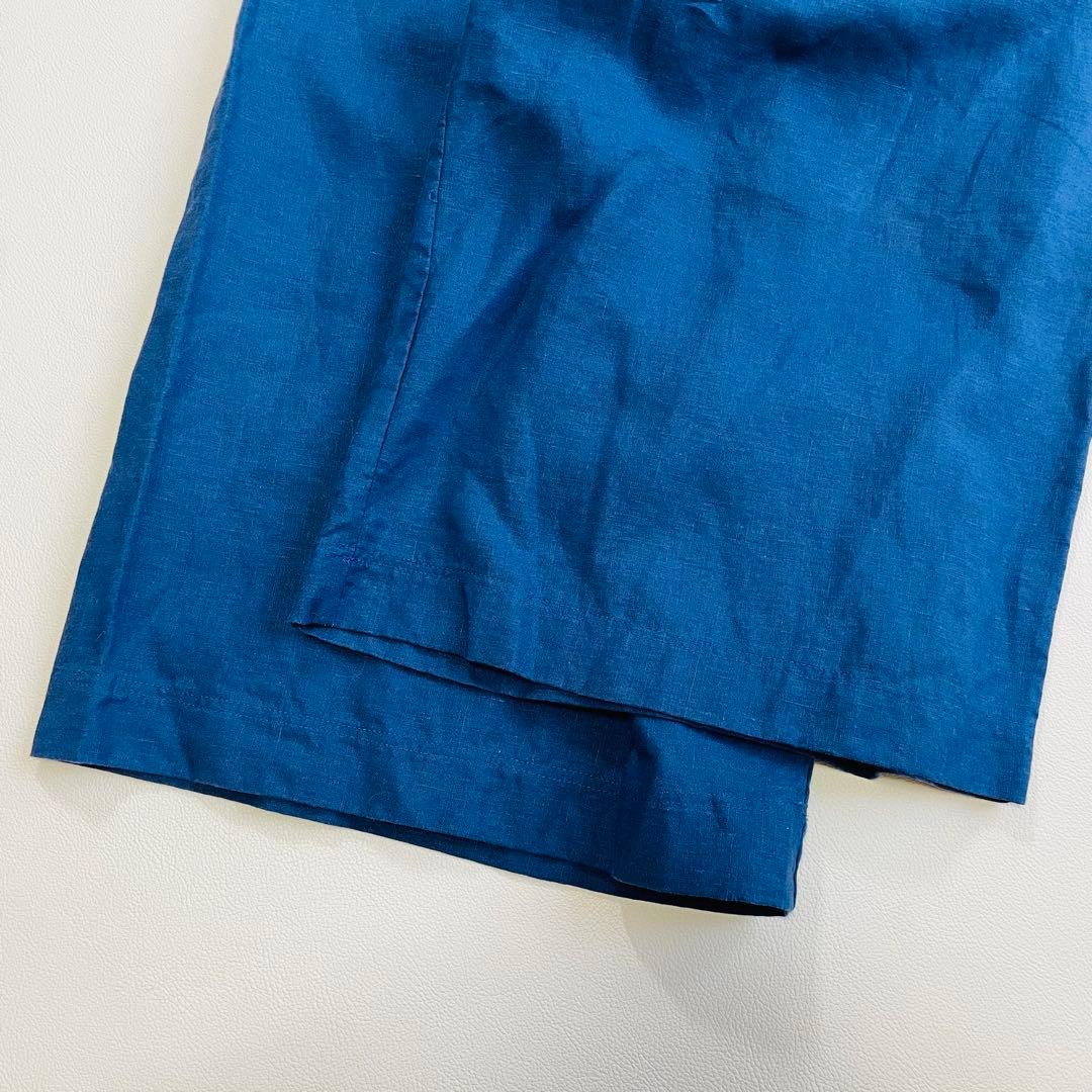 6105 中川政七商店　リネンガウチョパンツ　麻100% サイドポケット　ブルー