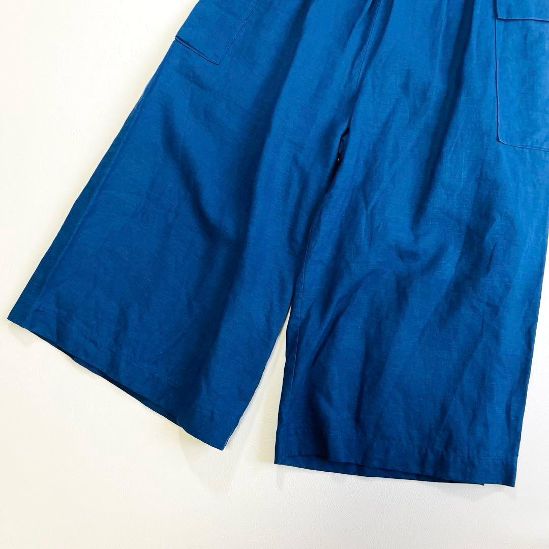6105 中川政七商店　リネンガウチョパンツ　麻100% サイドポケット　ブルー