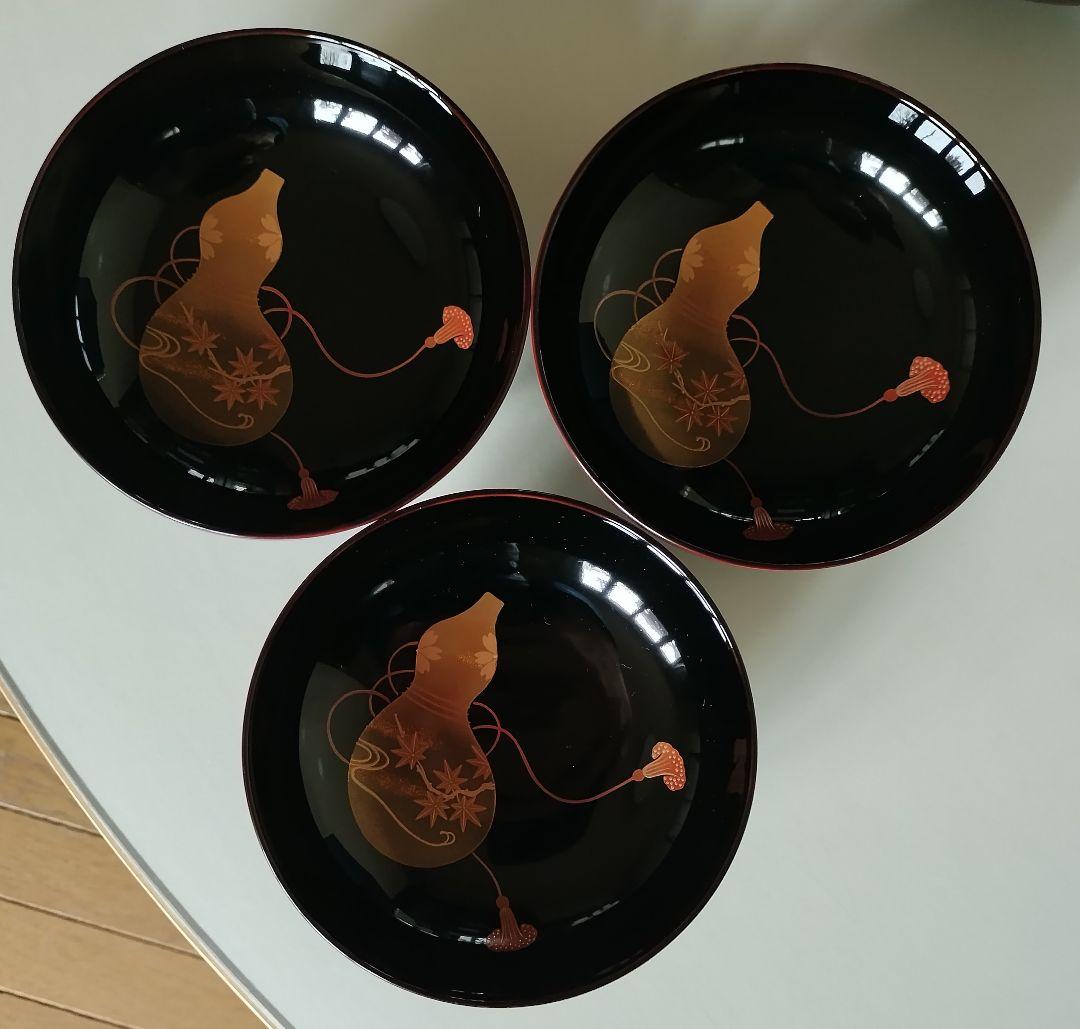 輪島塗　ひょうたん蒔絵　煮物椀　5客セット　溜塗