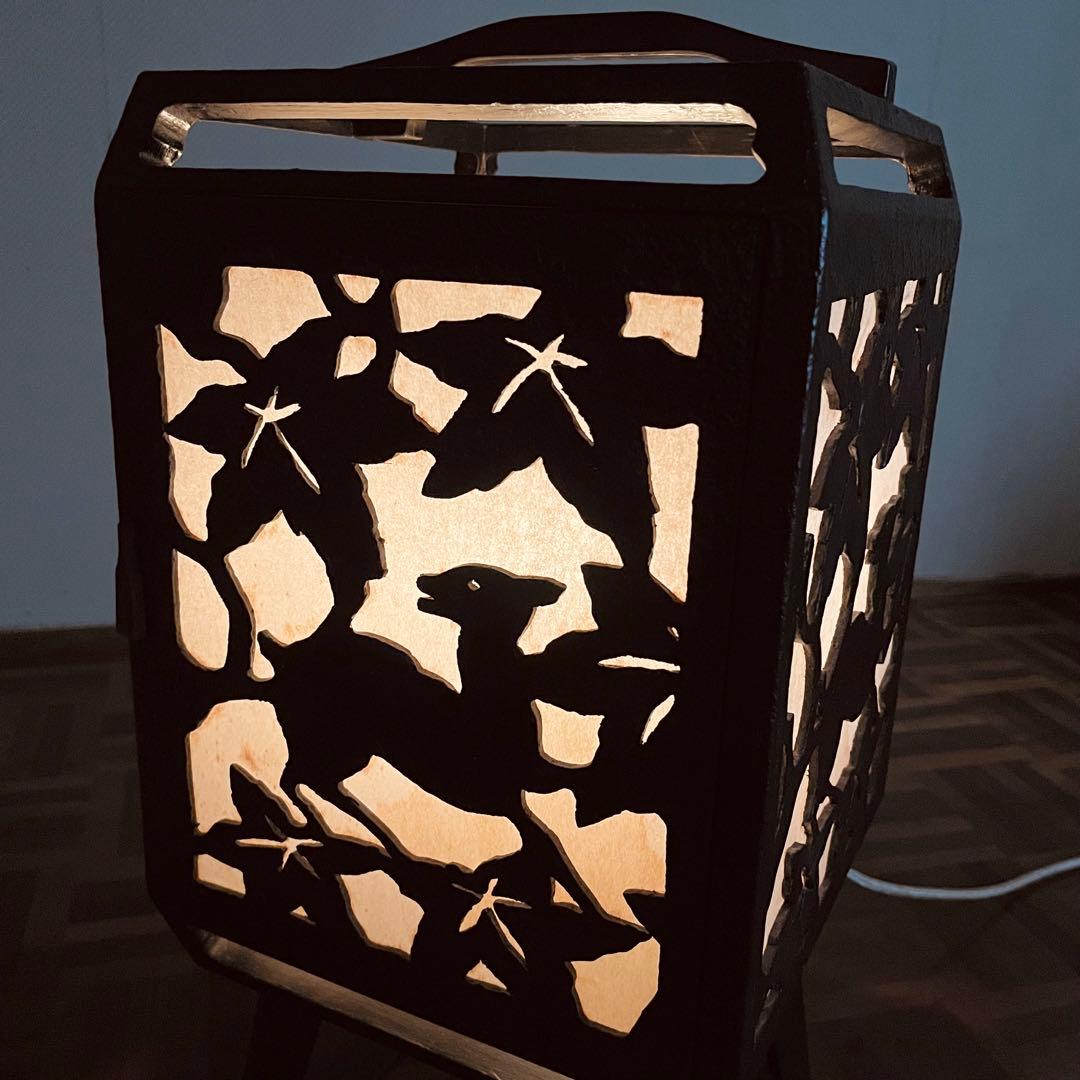 置行灯 フロアランプ 鹿と紅葉 和風照明 古小物 古道具 アンティーク 骨董