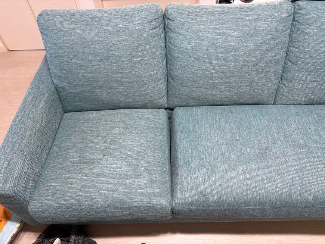【群馬県での受け取り】ニトリ L字型 ソファ 青　クッションあり　3人がけ