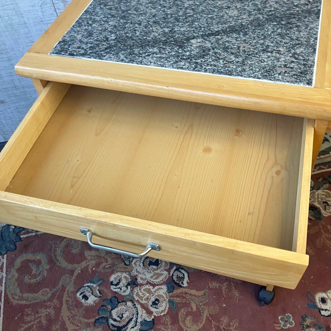 昭和レトロ 大理石天板張り 木製キッチンワゴン キャスター付き キッチンカート