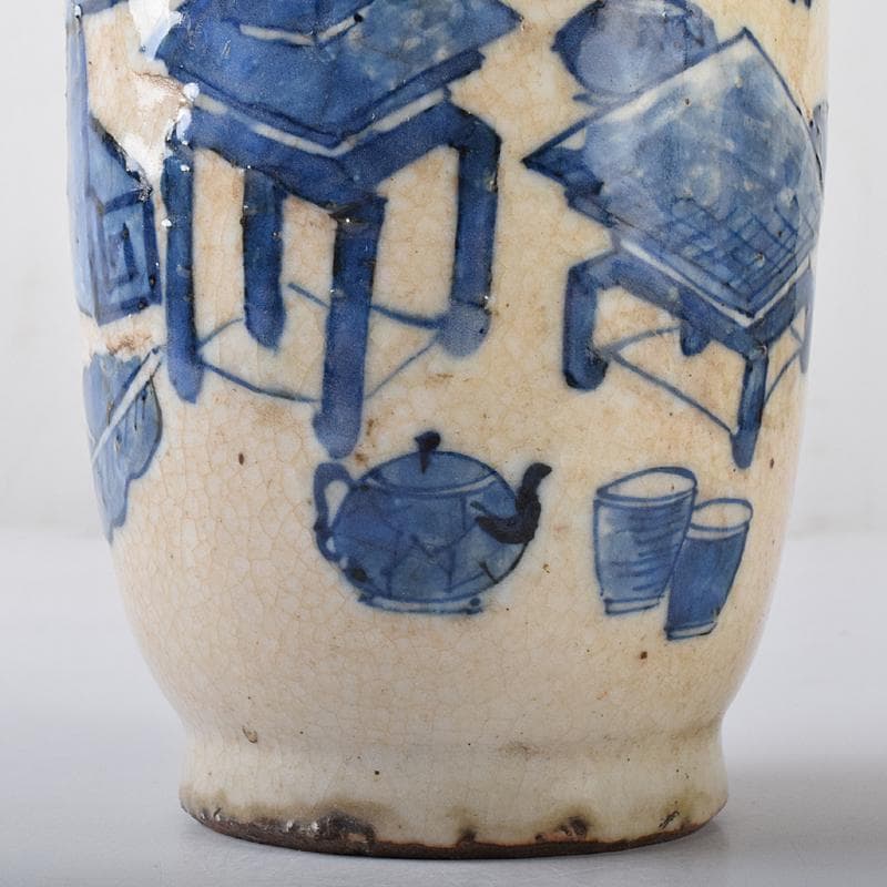 中国　成化年製　青花　花瓶文　貼梅双耳瓶　D　R7889