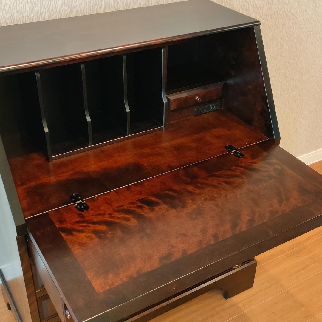 北海道民芸　ライディングビュロー　デスク　樺材　コンセント付き