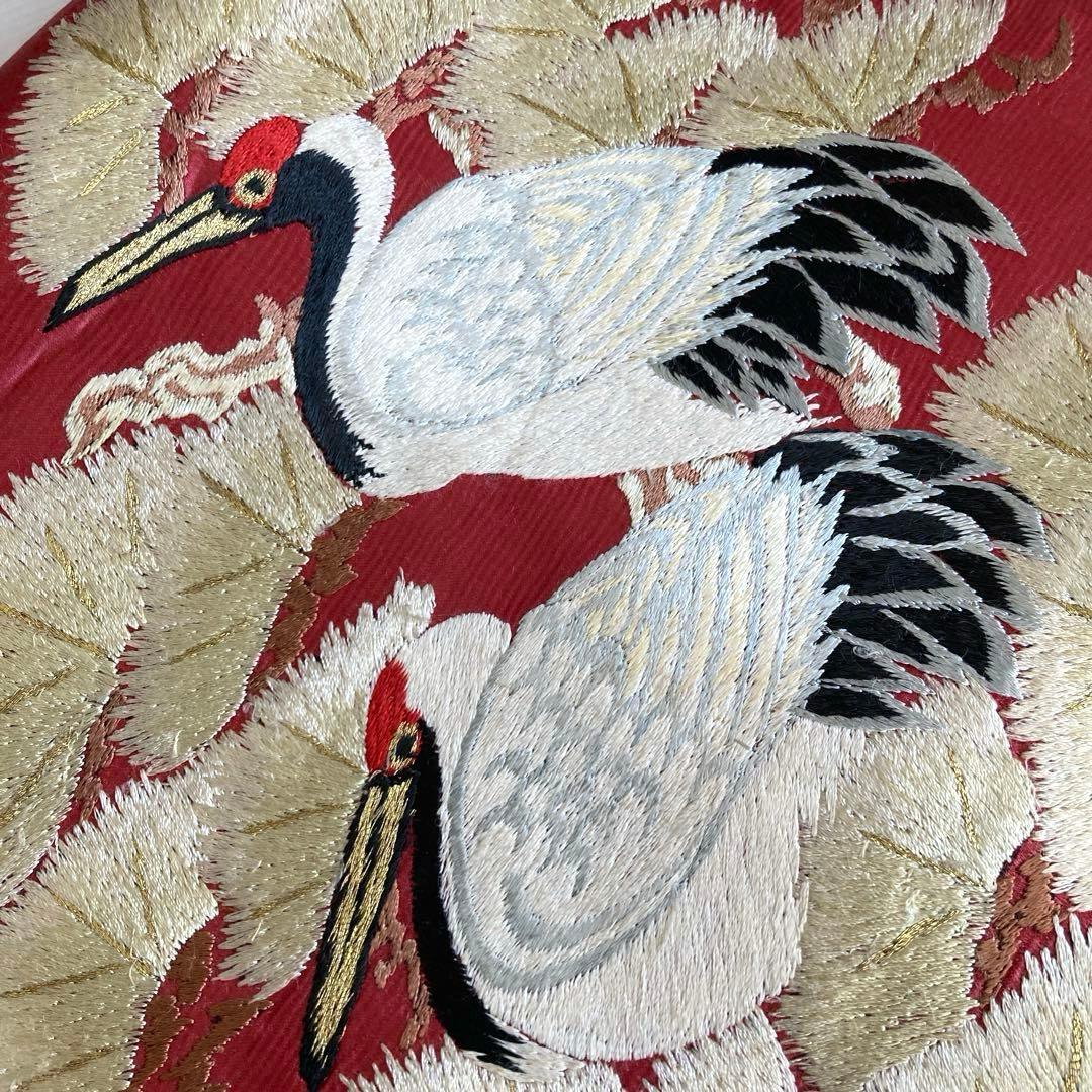 アンティーク名古屋帯　鶴の刺繍　大正ロマン　しつけ糸付　正絹　N1-26