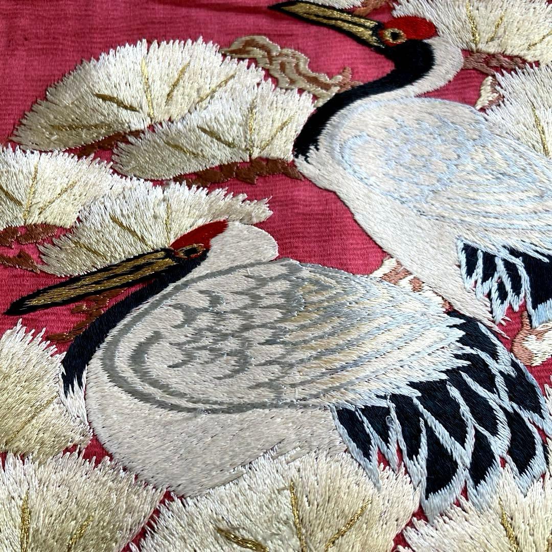 アンティーク名古屋帯　鶴の刺繍　大正ロマン　しつけ糸付　正絹　N1-26