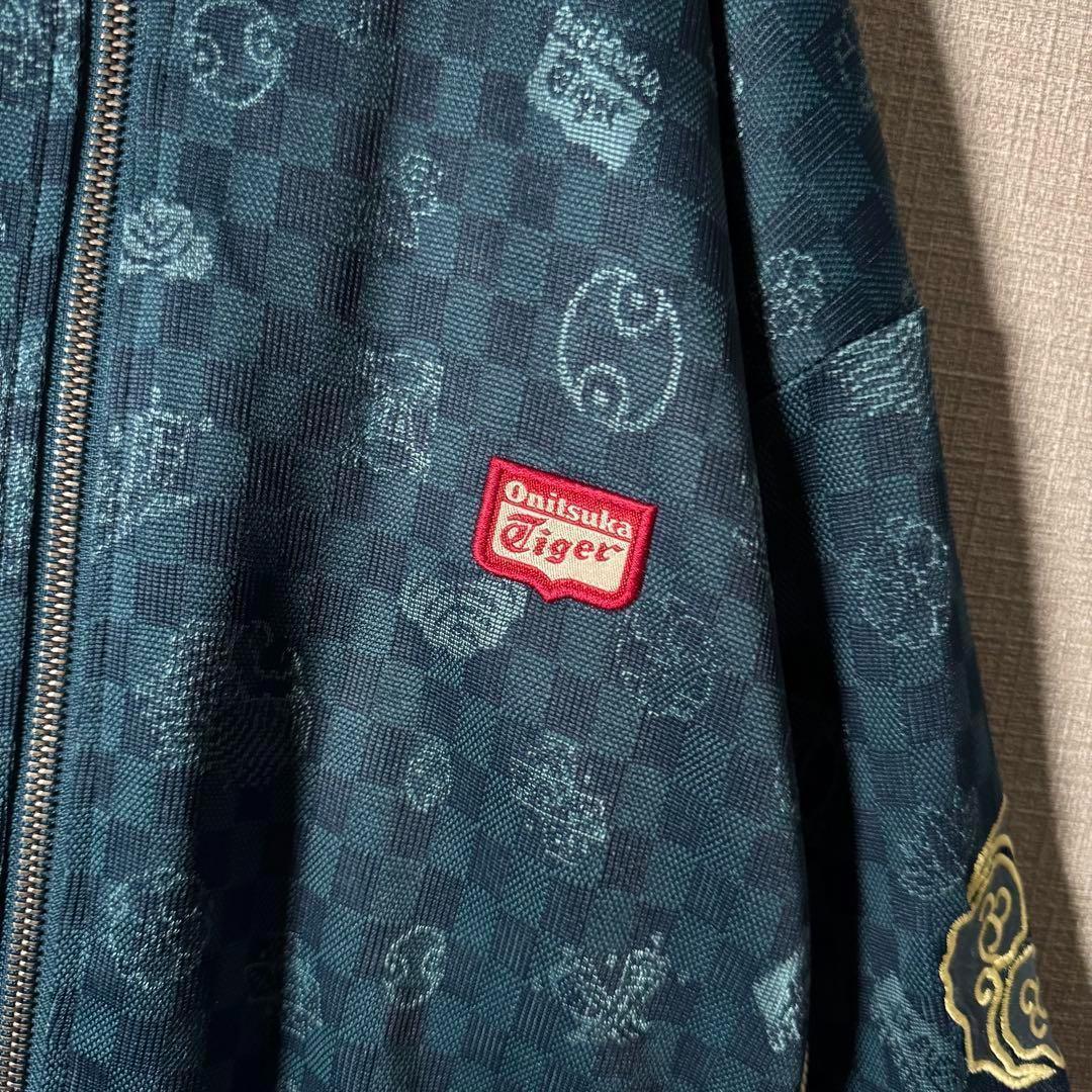 人気Lサイズ★オニツカタイガー トラックジャケット スリーブロゴ 総柄 刺繍 虎