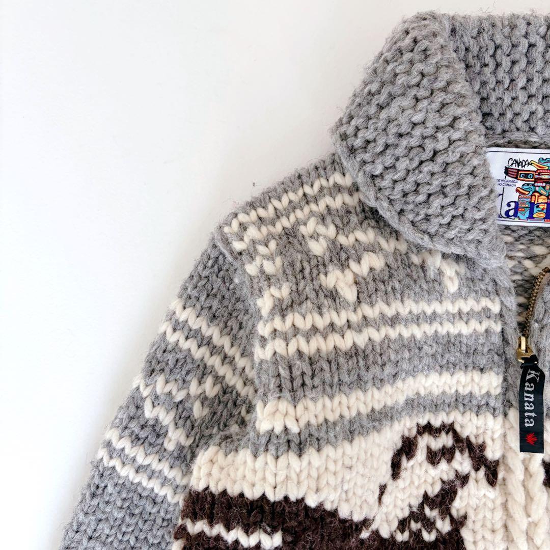 KANATA カナタ カウチン ニットジャケット イーグル ダブルジップ ウール