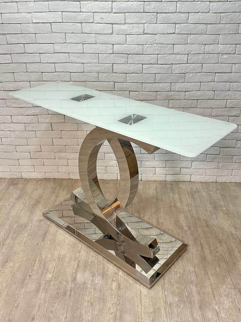 【東京都23区配送無料】定価25万円　コンソール　強化　ガラス　テーブル　サイド