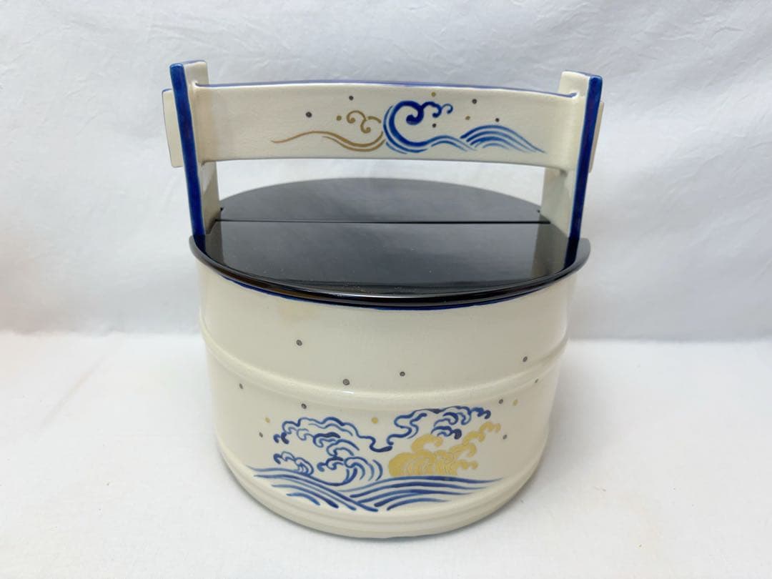 ほぼ未使用 茶道具 暁山作 古清水波 手桶水指 底印 水差し 共布 共箱