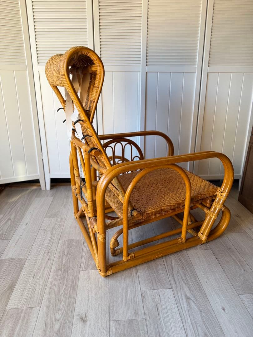 ラタンリクライニングチェア オットマン付き 籐家具 1人掛けソファー