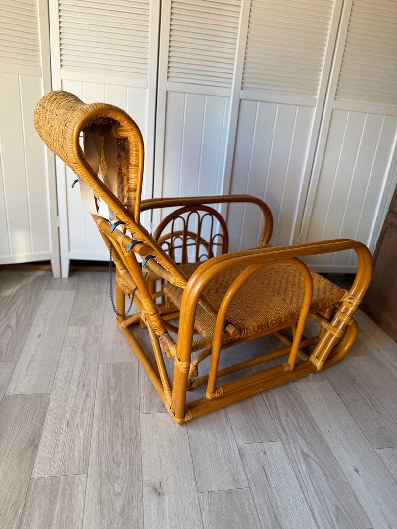 ラタンリクライニングチェア オットマン付き 籐家具 1人掛けソファー