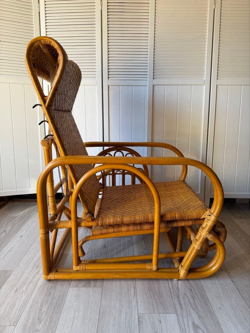 ラタンリクライニングチェア オットマン付き 籐家具 1人掛けソファー