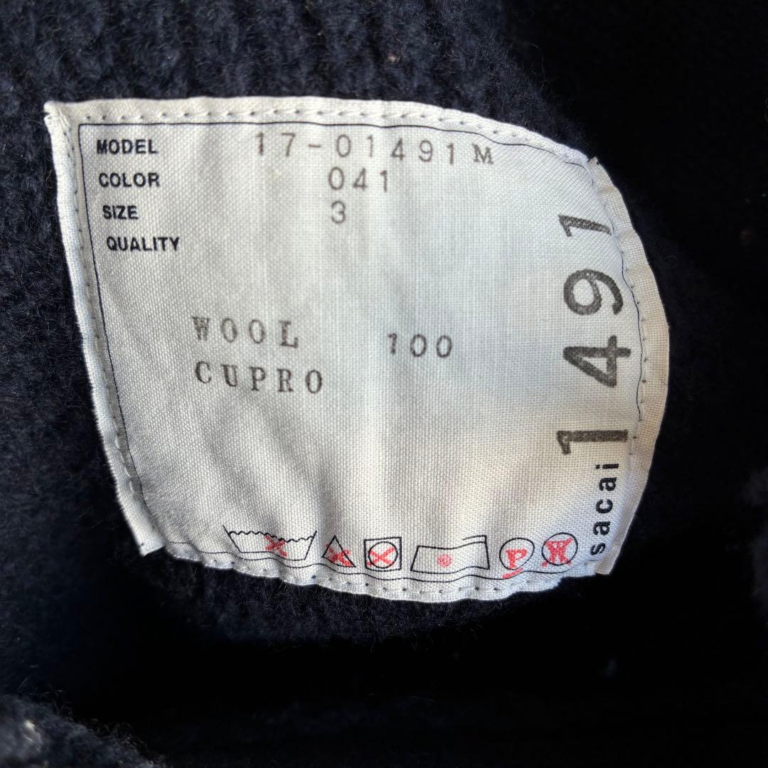 sacai サカイ 長袖フリンジニット ダークネイビー サイズ3