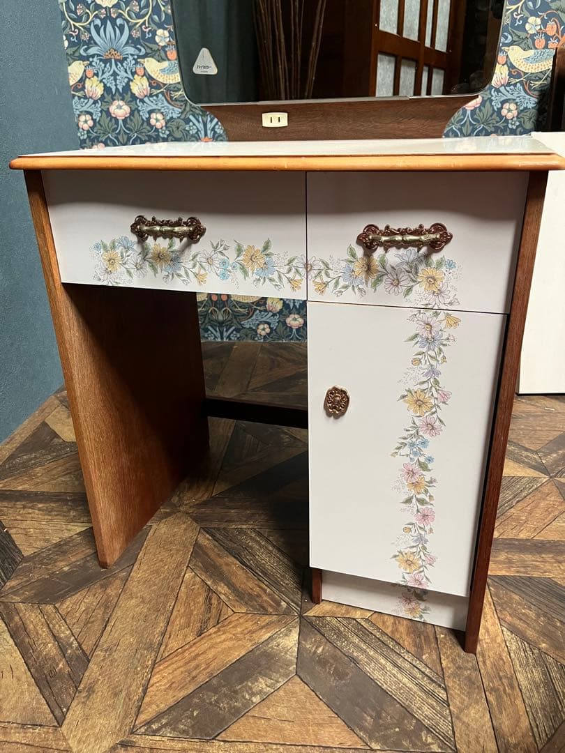 鏡台 ドレッサー 椅子 セット インテリア 昭和レトロ 当時物 花柄レトロポップ