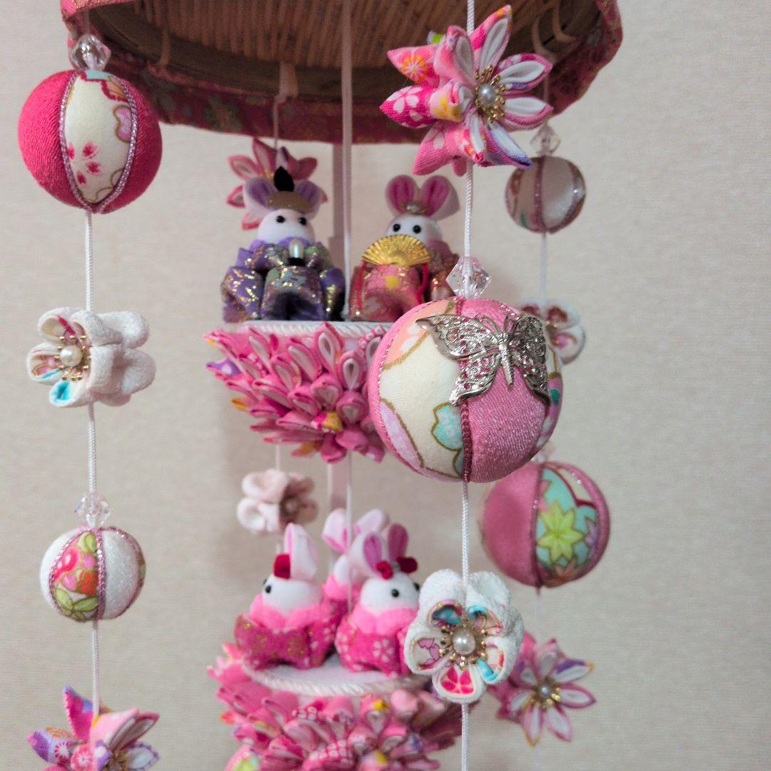 つまみ細工吊るし雛　雛人形　　　髪飾り付き　お雛様　ピンク