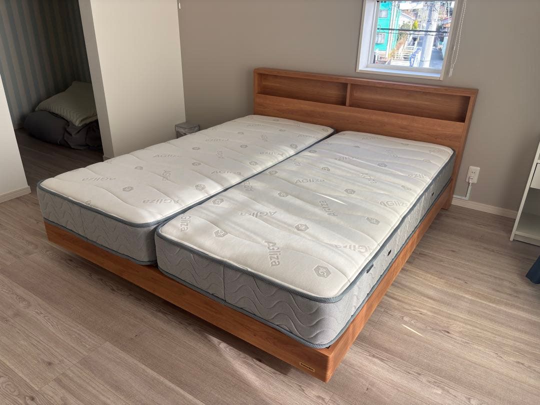 フランスベッド クイーンサイズ セミシングルマットレス2枚 ベッド一式 美品