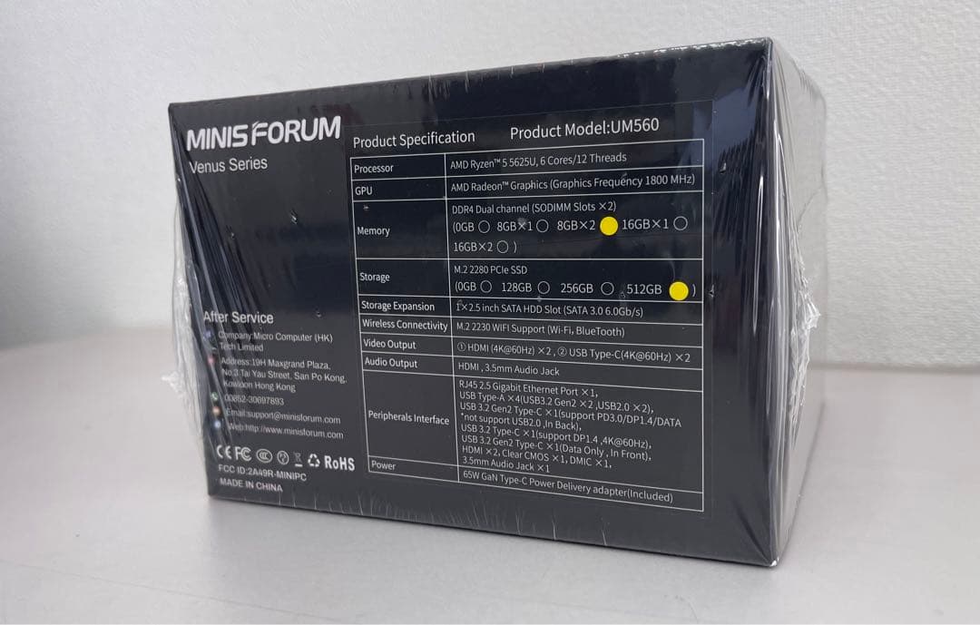 MINISFORUM / UM560 16GBメモリ/512GB SSD