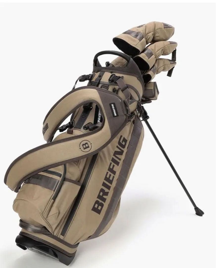 【ヘッドカバー付き】BRIEFING ベージュ キャディバッグ スタンド付き