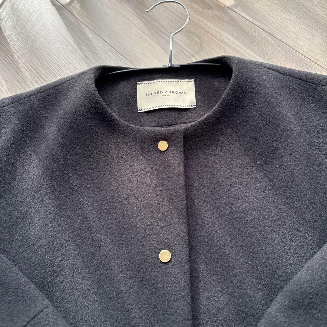 UNITED ARROWS ノーカラーメタルボタン　ショートコート