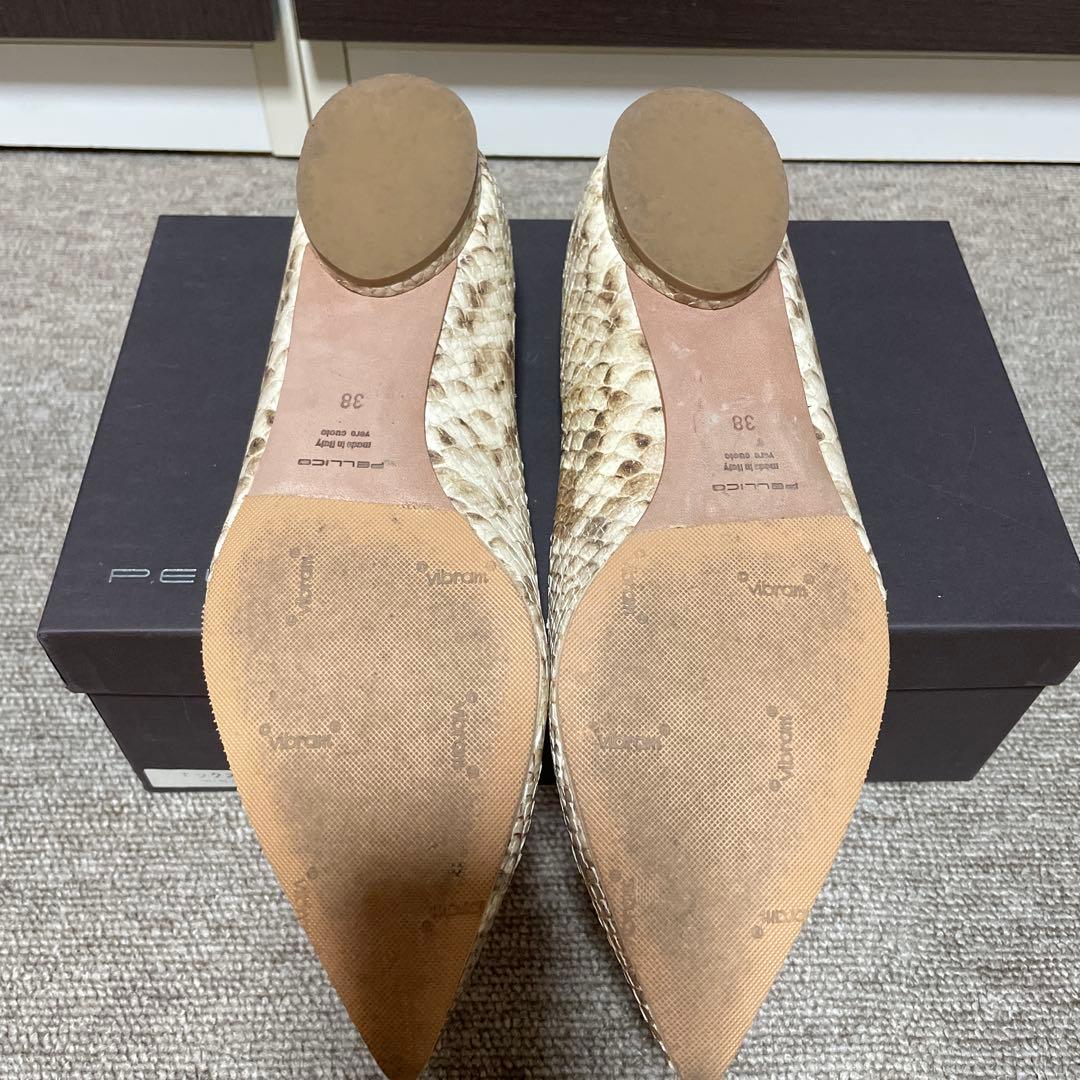 PELLICO ヘビ柄 ポインテッドトゥ フラットシューズ