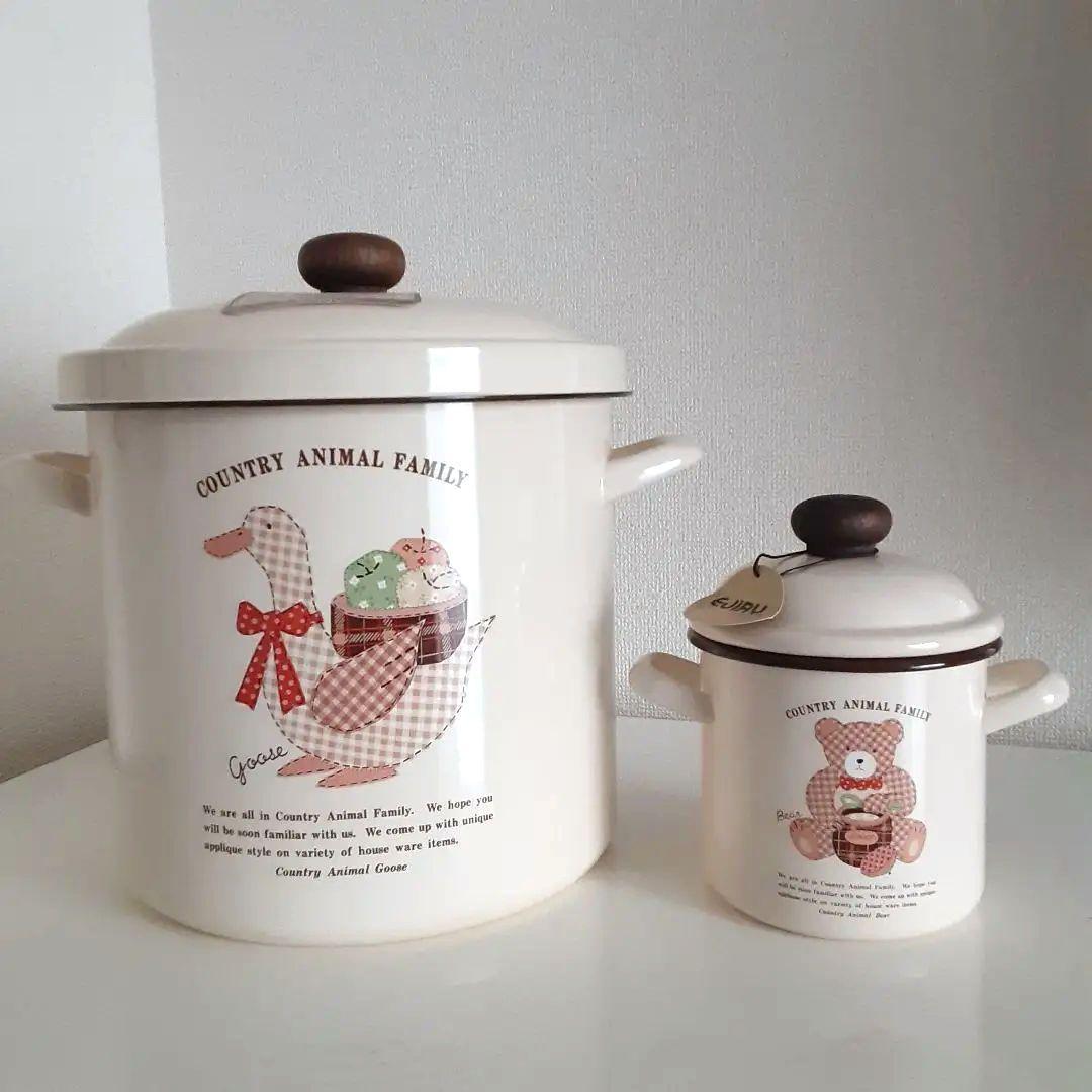 未使用 エジリー カントリーアニマルファミリー ホーロー キャニスターセット