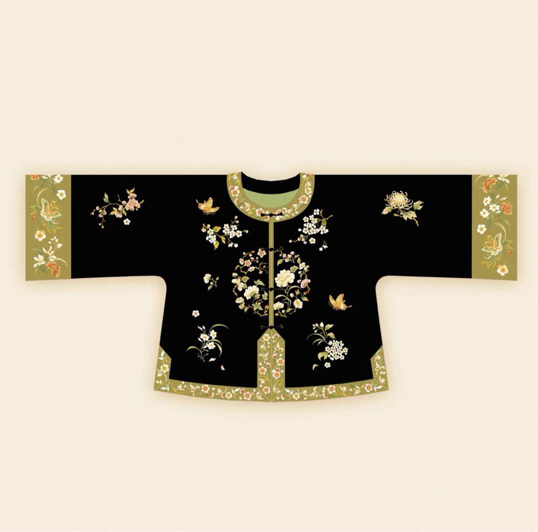 中華風 清時代刺繍短めチャイナジャケット上着トップス改良型漢服風短コーデ撮影写真