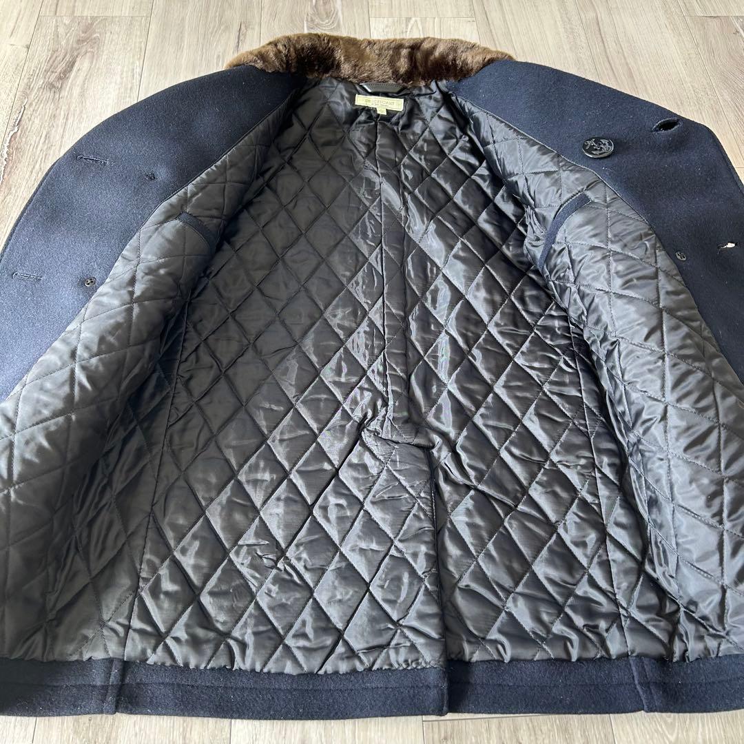 【美品】ディセンダント ピーコート Pコート メルトン 襟ファー 1 ネイビー