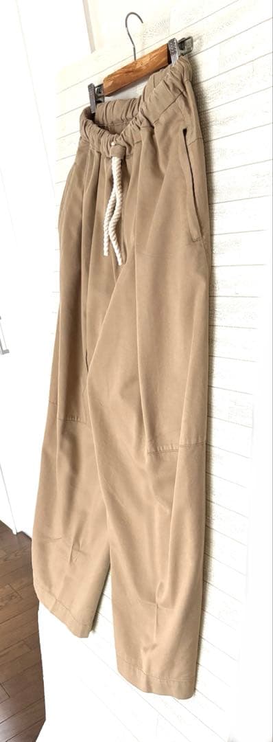 nagonstans ワイド タック パンツ ベージュ ドローストリング S