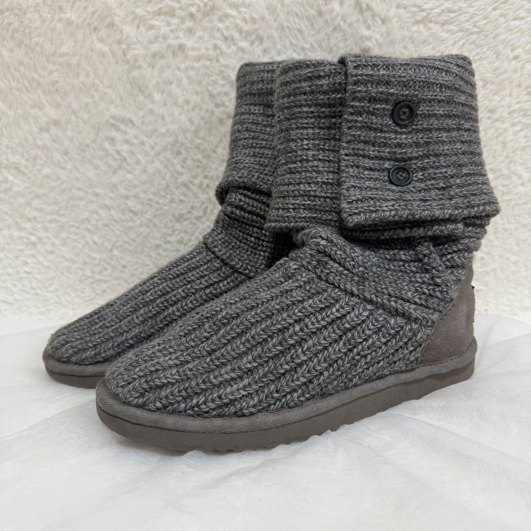 UGG アグ クラシックカーディガン 2WAY ニットブーツ　グレー　23cm