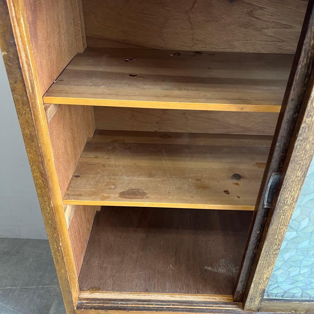 ヴィンテージ ガラス 戸棚 水屋箪笥 昭和レトロ ダイヤガラス