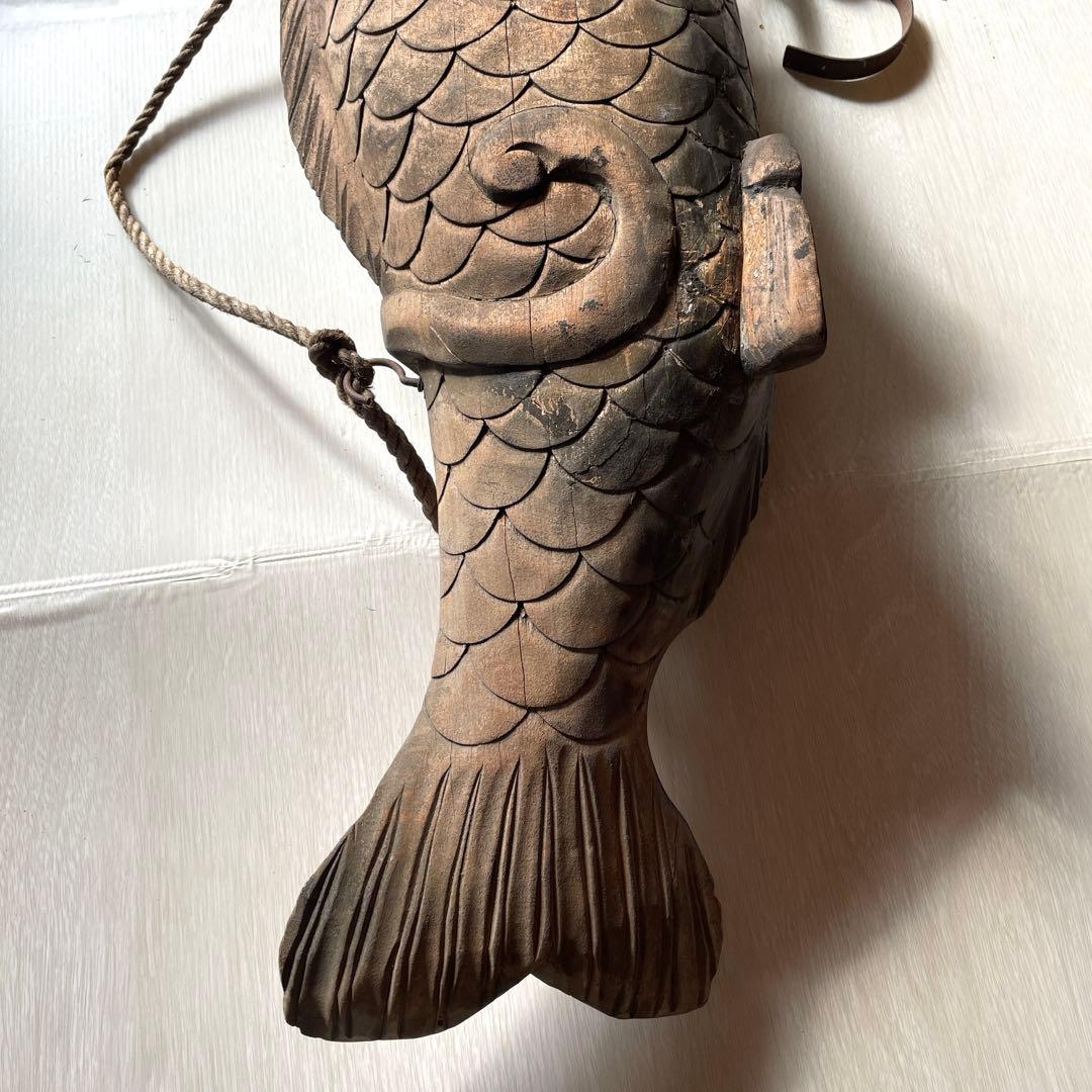 自在鉤 鯉 木彫り 古民具 アンティーク インテリア　和インテリア　昭和レトロ