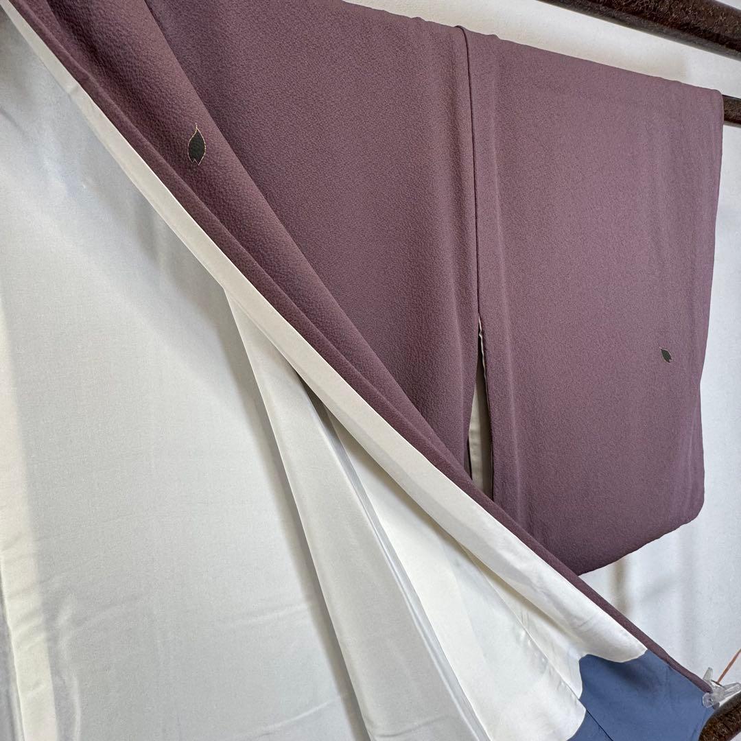 超美品　正絹　袷　広襟　付け下げ　着物　160裄65 ジュサブロー　赤紫　小豆色