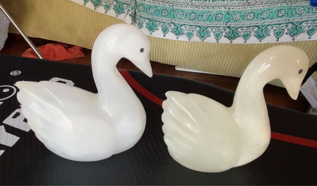天然石美術品 白鳥 インテリア スワン 置物　2体
