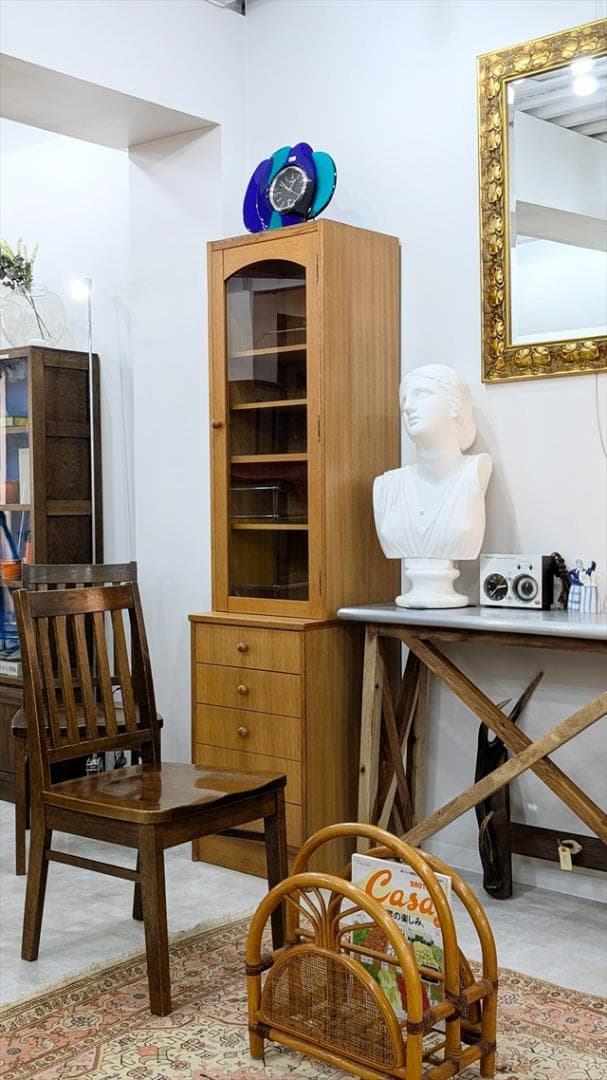 80'sヴィンテージオーク突板スリム食器棚（カップボード）