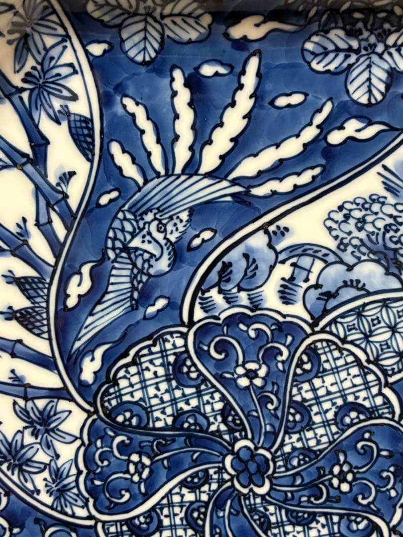 平戸三川内焼 平戸松山窯 祥瑞手 染付捻り吉祥文様 八角大皿31cm