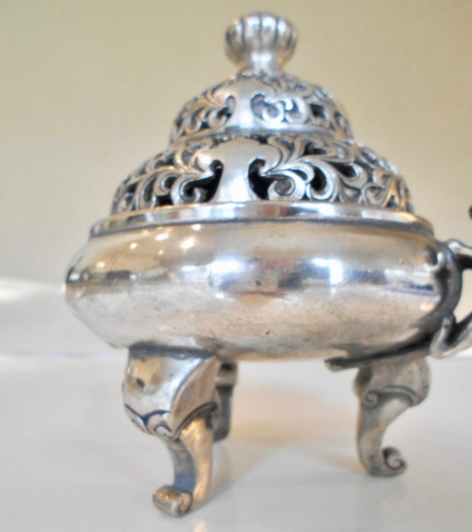 銀製の香炉！中国装飾の豪華 白銅に銀メッキ 在銘あり 古もの