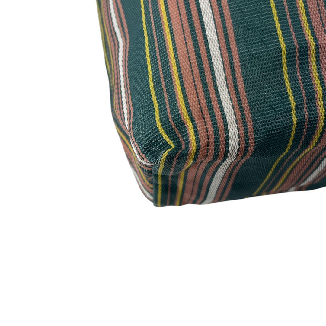 美品　マルニ　かごバッグ　ショッピングバッグ　トートバッグ　ストライプ　革ロゴ