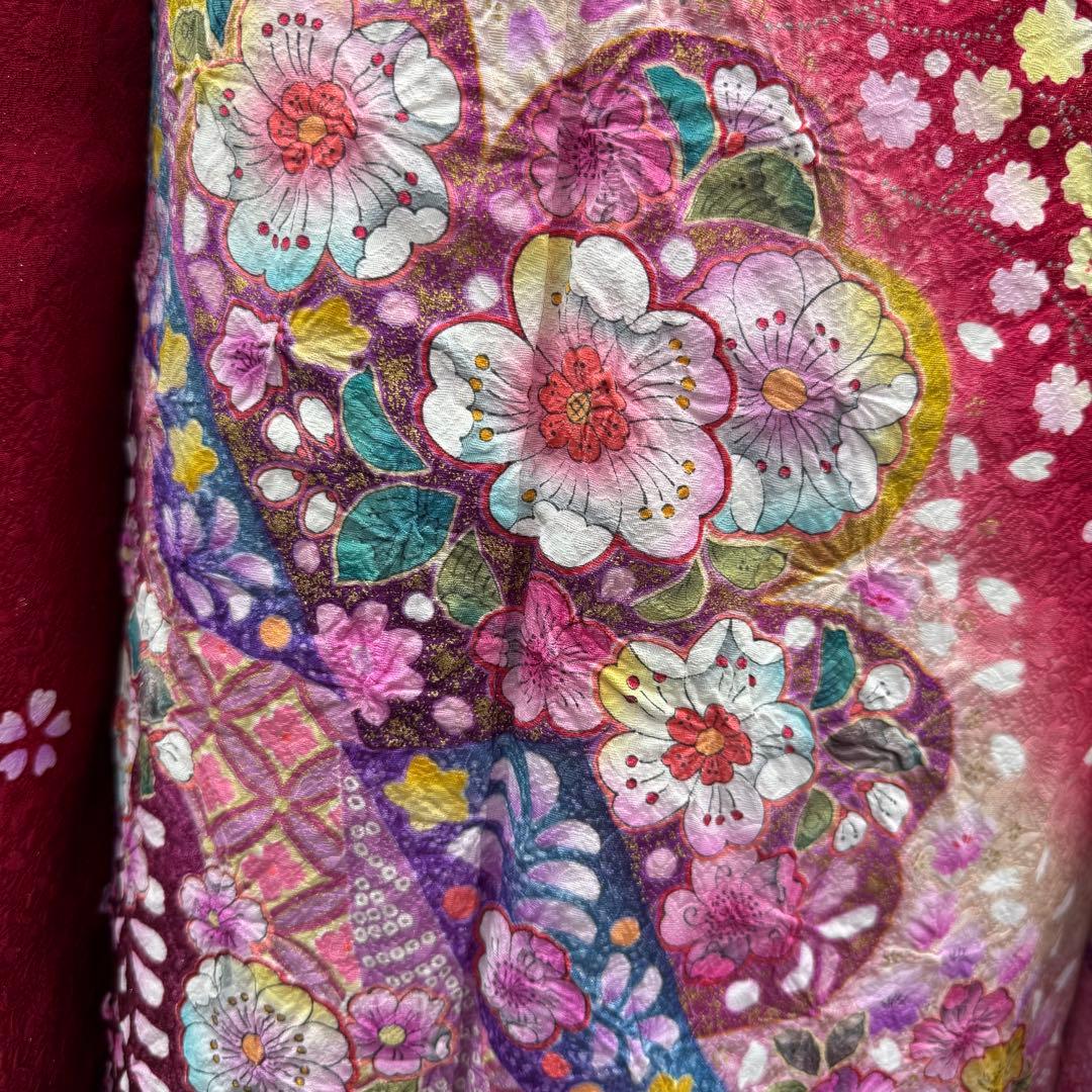 京都きもの友禅　振袖8点フルセット 桜 七宝 絞り 銀通し 正絹 成人式 逸品