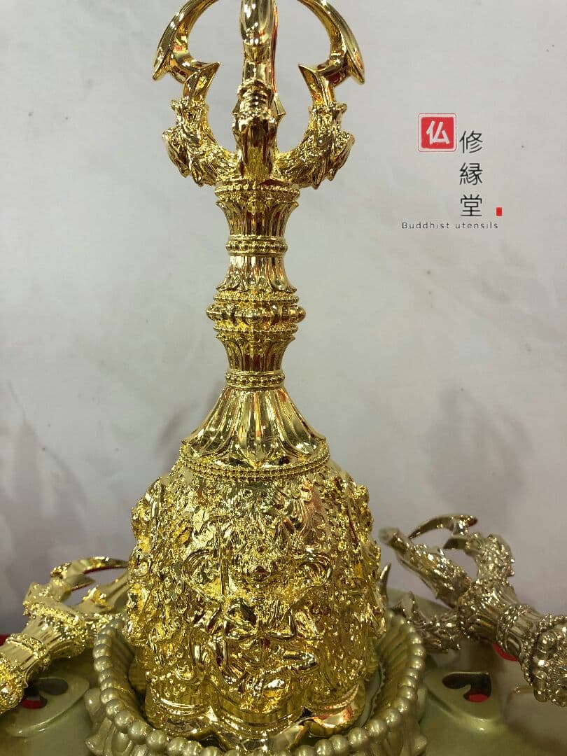 密教法具 四大明王 法器 金剛鈴 真鍮金メッキ 26cm