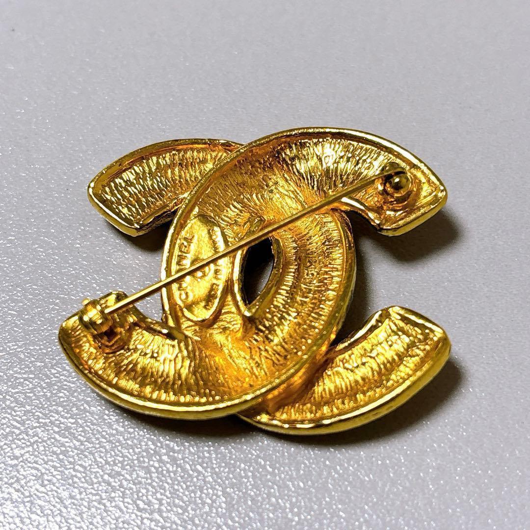 【美品】シャネル CHANEL ブローチ マトラッセ ココマーク ゴールド