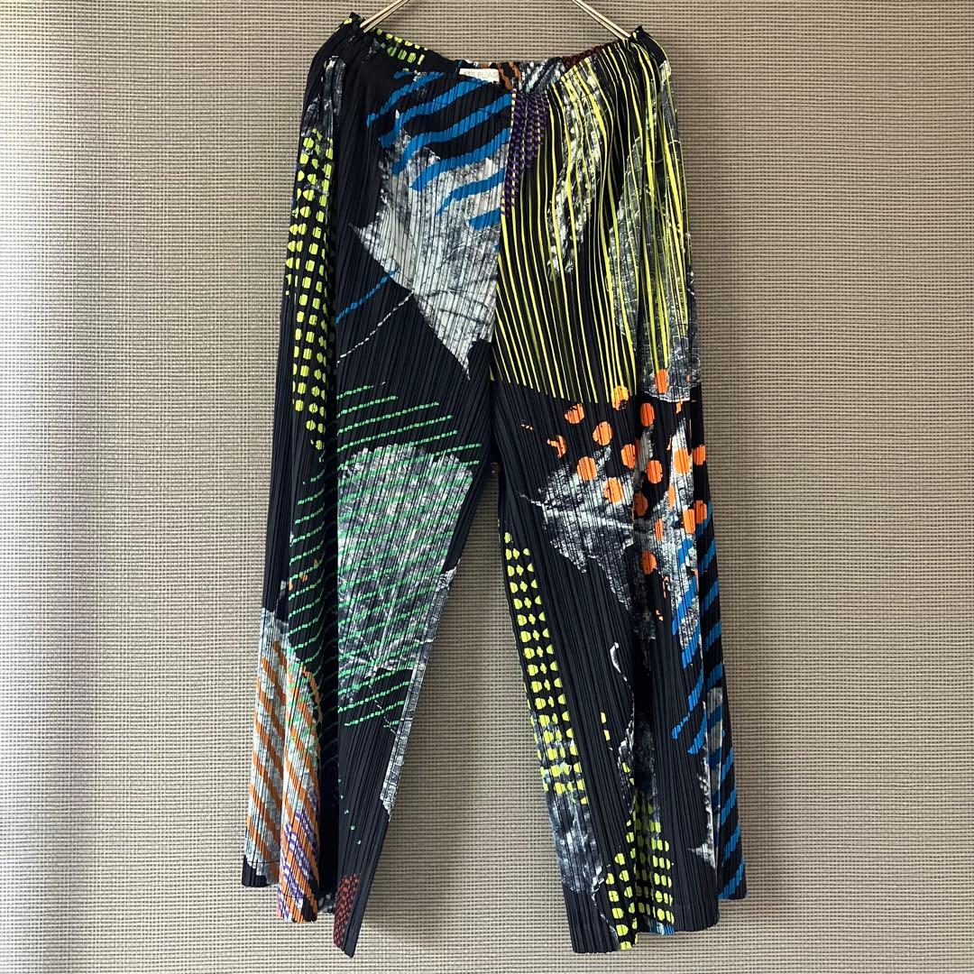 希少　極美品　プリーツプリーズ　マルチカラー　ワイドパンツ　ガウチョパンツ　2