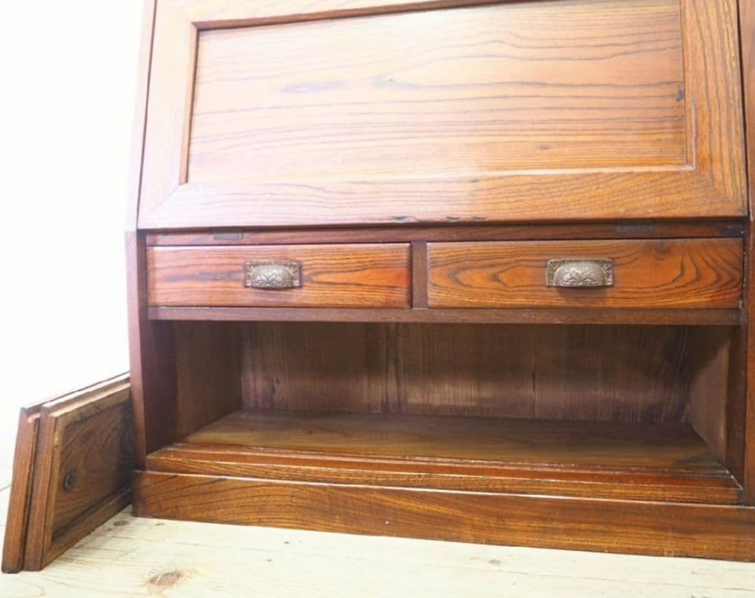 1095 アンティーク　欅のライティングデスク　帳場机　文机　テーブル　レトロ