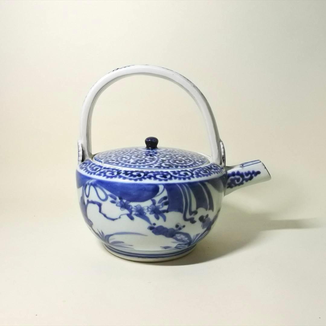 江戸中期　古伊万里　染付　蛸唐草　水注　持ち手　骨董品　アンティーク