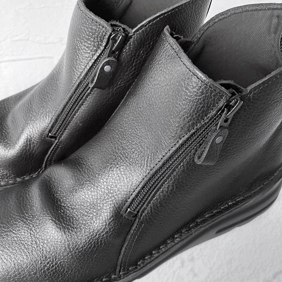 ✨新品✨ＪＳハートレーベル 本革 サイドジップ コンフォートブーツ 幅広 日本製